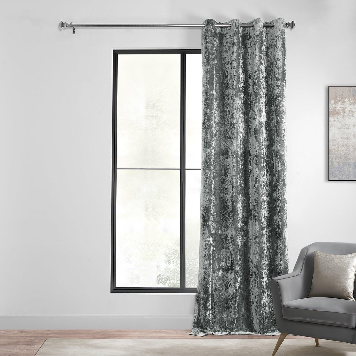 Stone Grey Grommet Lush Crush Velvet Room Darkening Curtain