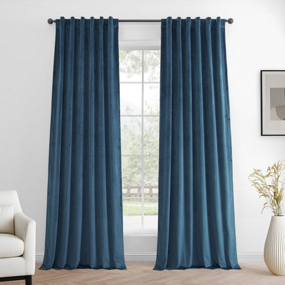 Dark Blue Simply Velvet Room Darkening Curtain Pair (2 Panels)