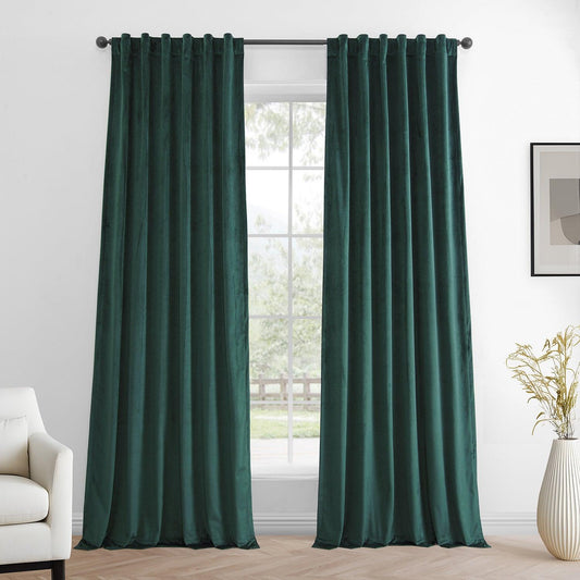 Deep Green Simply Velvet Room Darkening Curtain Pair (2 Panels)
