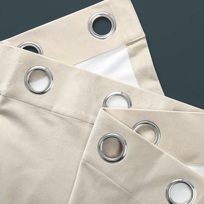 Sandalwood Beige Grommet Plush Velvet Hotel Blackout Curtain