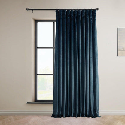 Varsity Blue Extra Wide Signature Plush Velvet Hotel Blackout Curtain