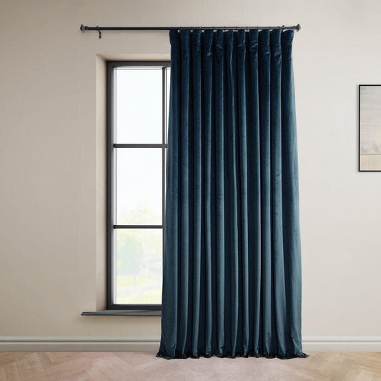 Varsity Blue Extra Wide Signature Plush Velvet Hotel Blackout Curtain