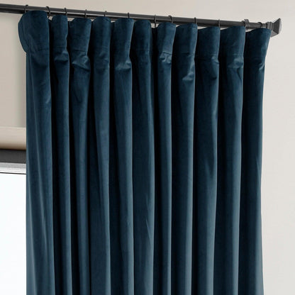 Varsity Blue Extra Wide Signature Plush Velvet Hotel Blackout Curtain