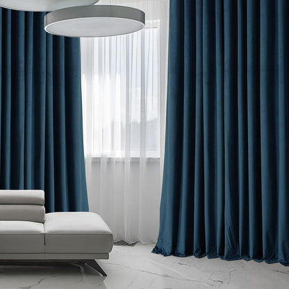 Varsity Blue Extra Wide Signature Plush Velvet Hotel Blackout Curtain