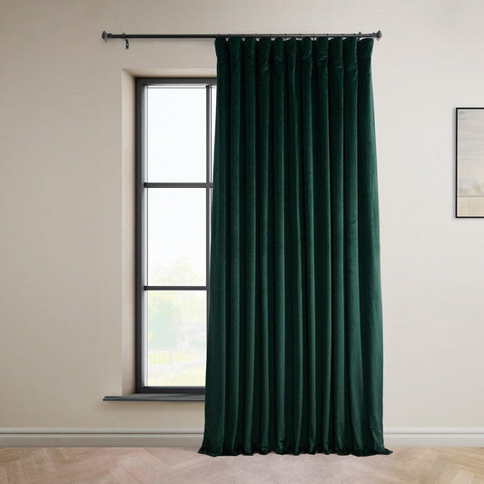 Spirit Green Extra Wide Signature Plush Velvet Hotel Blackout Curtain