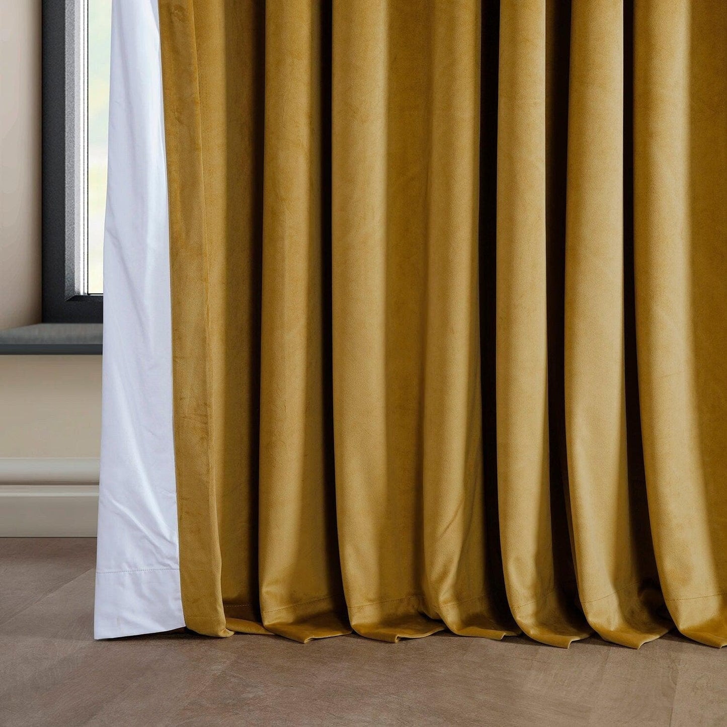 Sophomore Gold Extra Wide Signature Plush Velvet Hotel Blackout Curtain